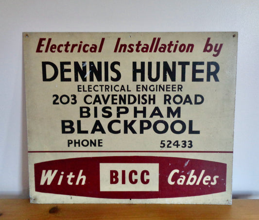 Original Vintage Metal Sign Electrical Installation By Dennis Hunter