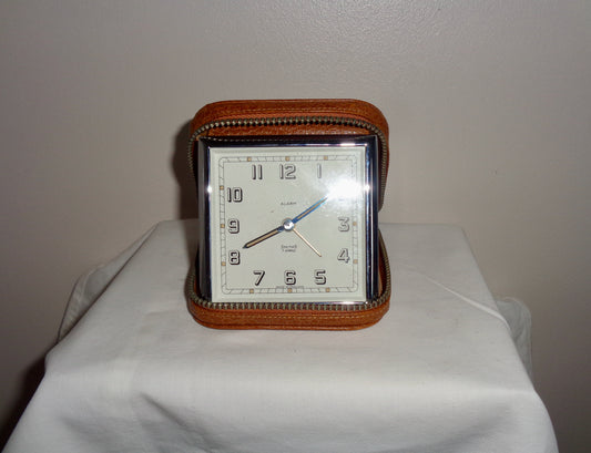 Vintage Smiths Travel Alarm Clock In A Zippered Leather Case