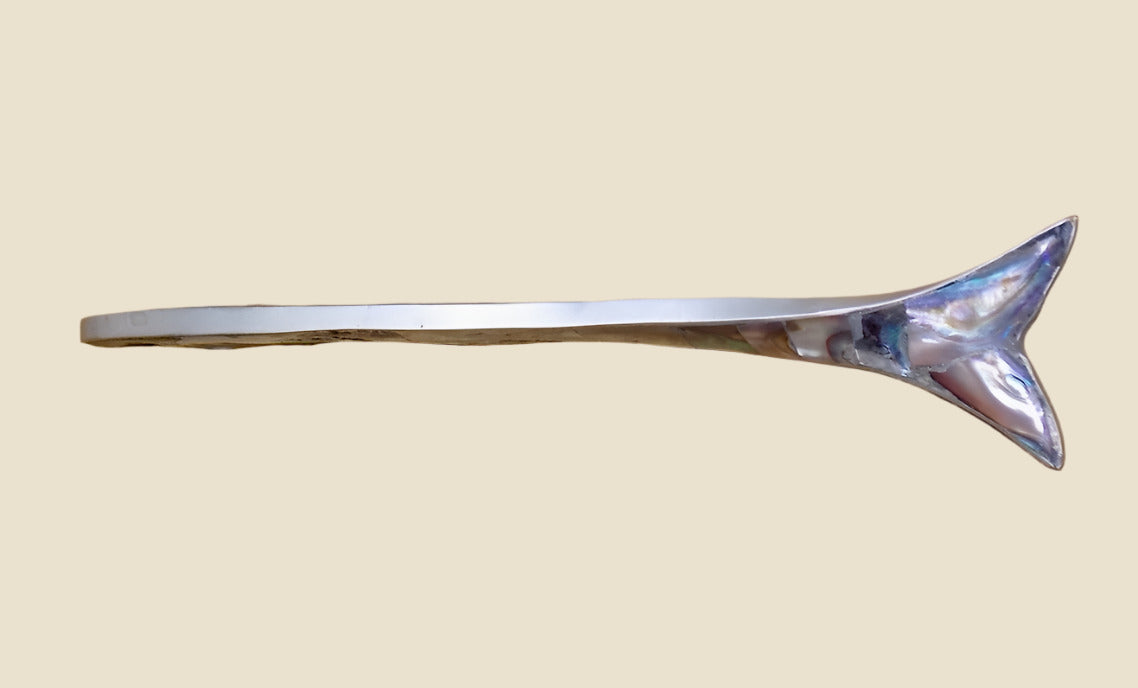 Vintage Abalone and Silver Freestanding Fish Shaped Bottle Opener