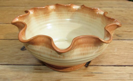 1950s Prinknash Abbey Pottery Fluted Brown and Cream Bowl