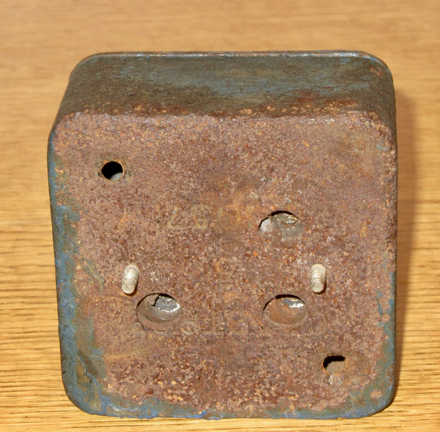 Vintage Brass Industrial Light Switch With Dark Blue Cast Iron Case