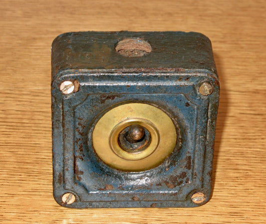 Vintage Brass Industrial Light Switch With Dark Blue Cast Iron Case