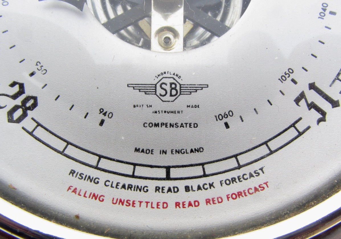 1950s Shortland SB Aneroid Barometer and Thermometer In A Wood Surround