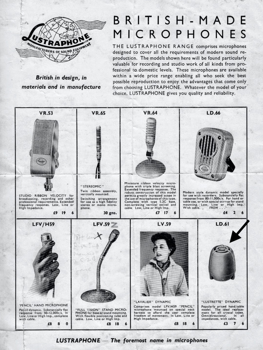 1950s Lustraphone Model LD/61 Lustrette Dynamic Desk Microphone