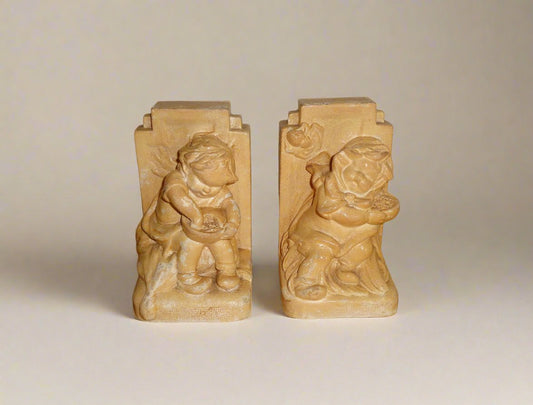 Pair Of Vintage Bretby Art Pottery Nursery Rhyme Bookends Models 3262 and 3263