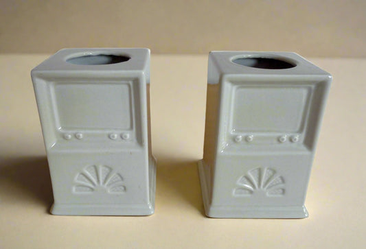 Pair of Cream Wade Pottery Desk Pen Pots With Vintage Television Embossing
