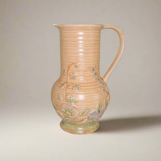 Price Bros Pottery Melba Springtime 1940s Ribbed Jug Vase