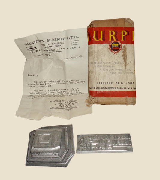Set of 4 Murphy Radio Metal Letterpress Vintage Television Printing Plates / Blocks