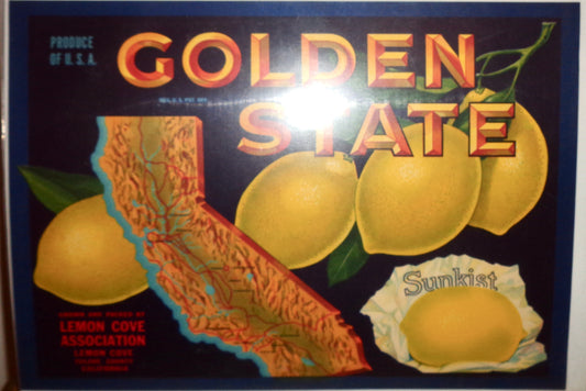 Vintage Original Fruit Crate Label For Golden State Lemon Cove Association