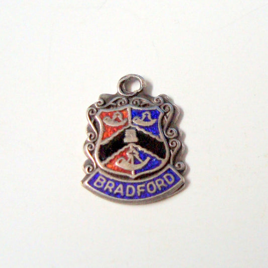 Vintage Bradford Silver Charm Enamel Crest Travel Shield