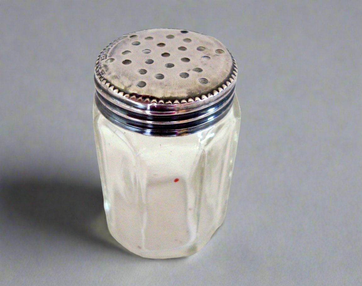 Vintage Mini Picnic Sterling Silver Pressed Glass Pepper Pot Shaker