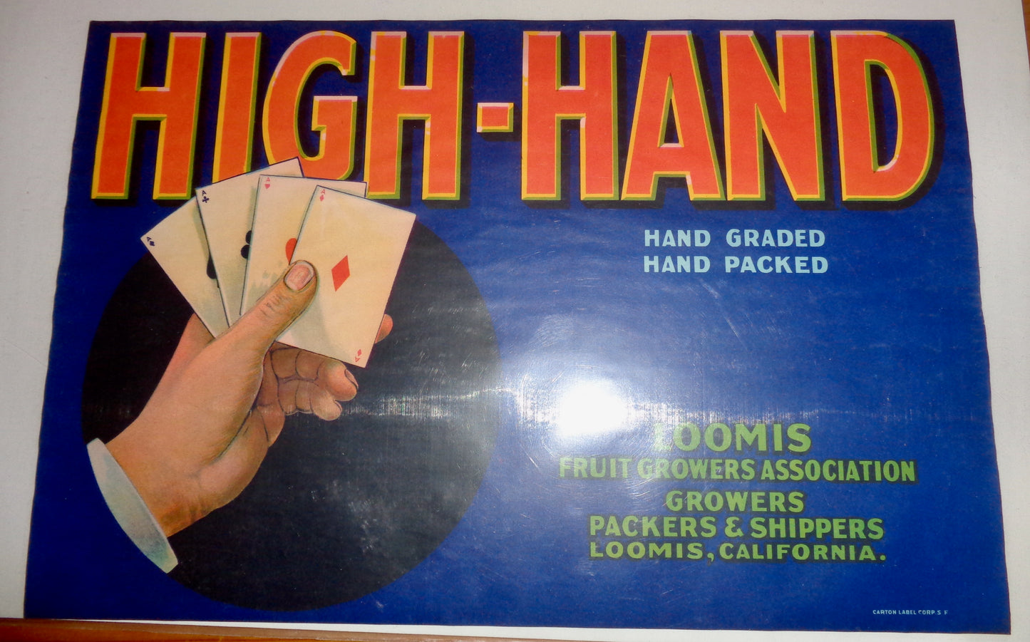 Vintage Original Fruit Crate Label For High Hand Loomis Fruit Growers Association