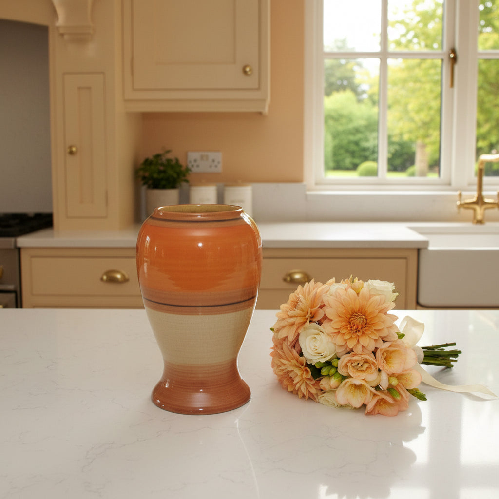 1930s Shelley Harmony Style Art Deco Orange And Beige Banded Posy Vase