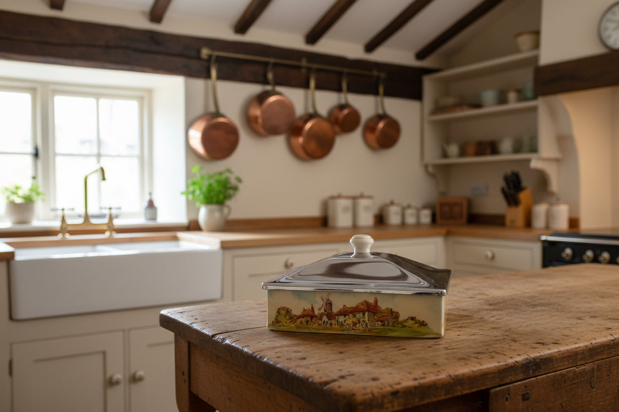 1940s Royal Winton Grimwades Pottery Butter Dish With A Chrome Lid