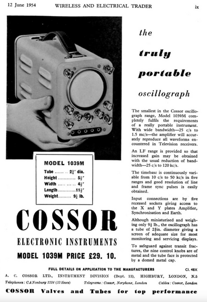 Vintage 1950s AC Cossor Oscilloscope / Oscillograph Model 1039M