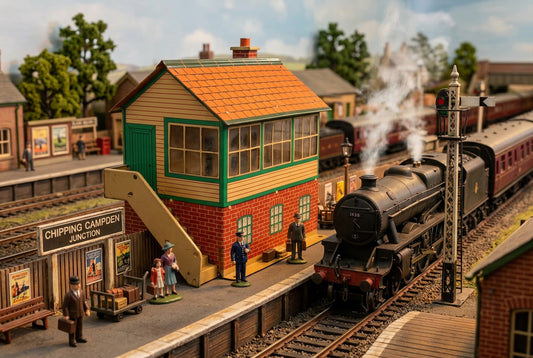1950s Hornby Meccano O Gauge Model Railway Tinplate Signal Cabin No.2 42370 With Orange Roof