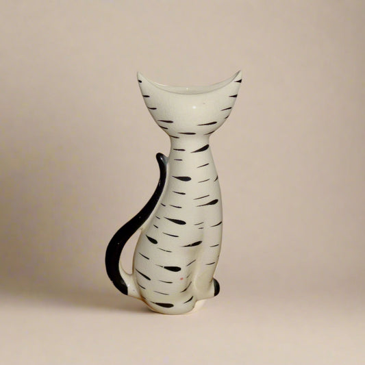 1950s White and Black Scoop Head Cat Pottery Vase By Arthur Wood 4234.