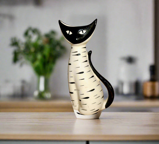 1950s White and Black Scoop Head Cat Pottery Vase By Arthur Wood 4234