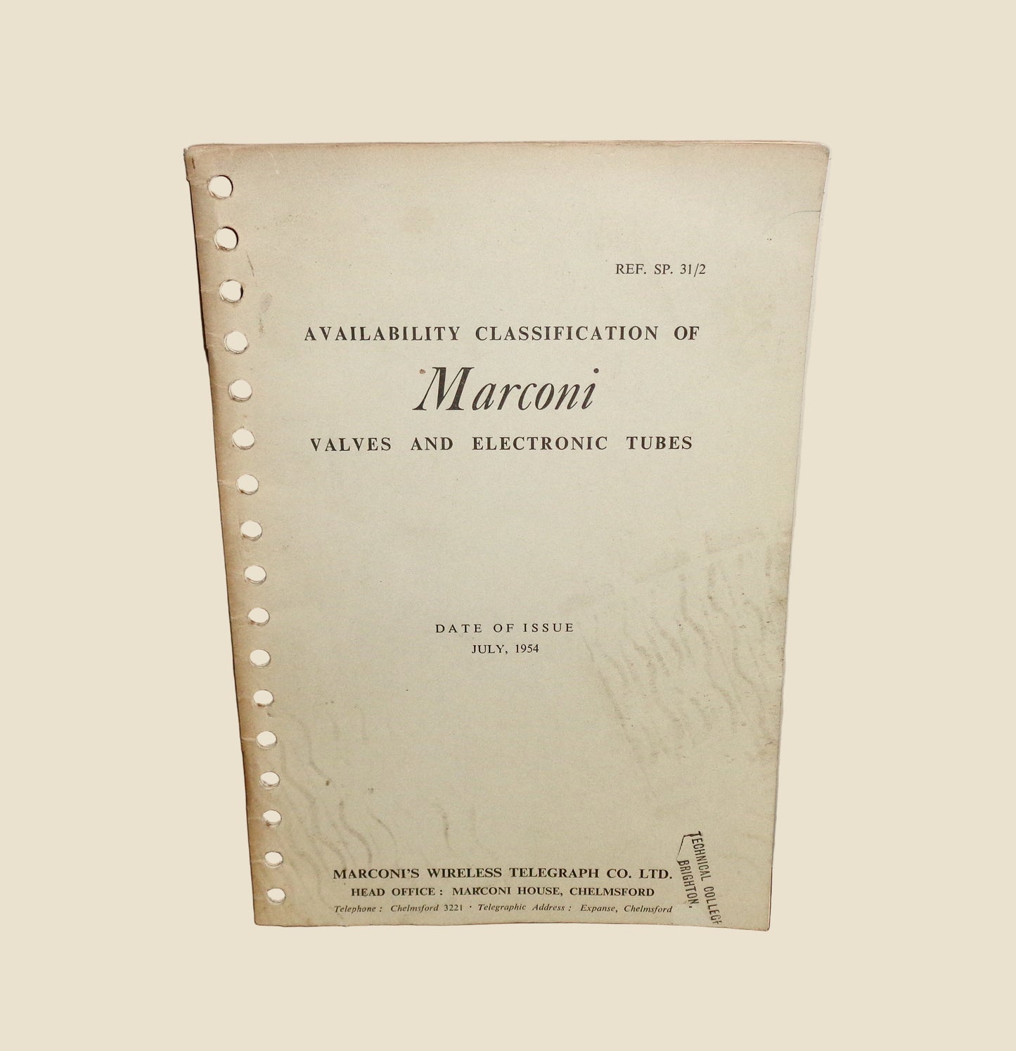 1954 Availability Classification Of Marconi Valves And Electronic Tubes Booklet