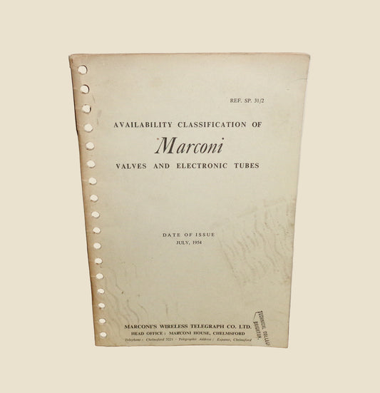 1954 Availability Classification Of Marconi Valves And Electronic Tubes Booklet