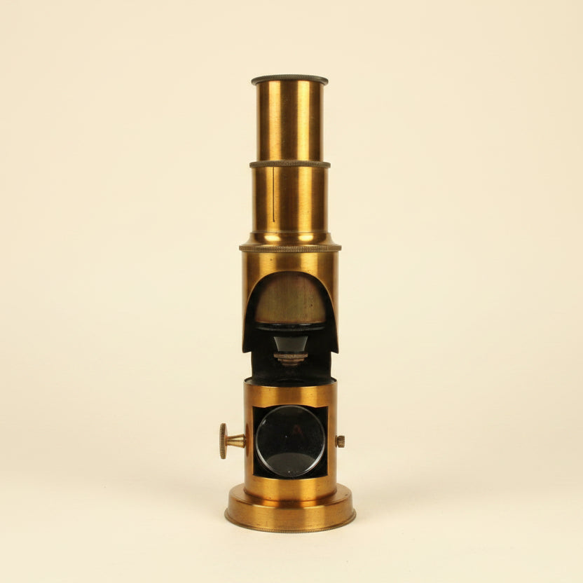 Antique Portable Brass Drum Microscope In a Wood Case