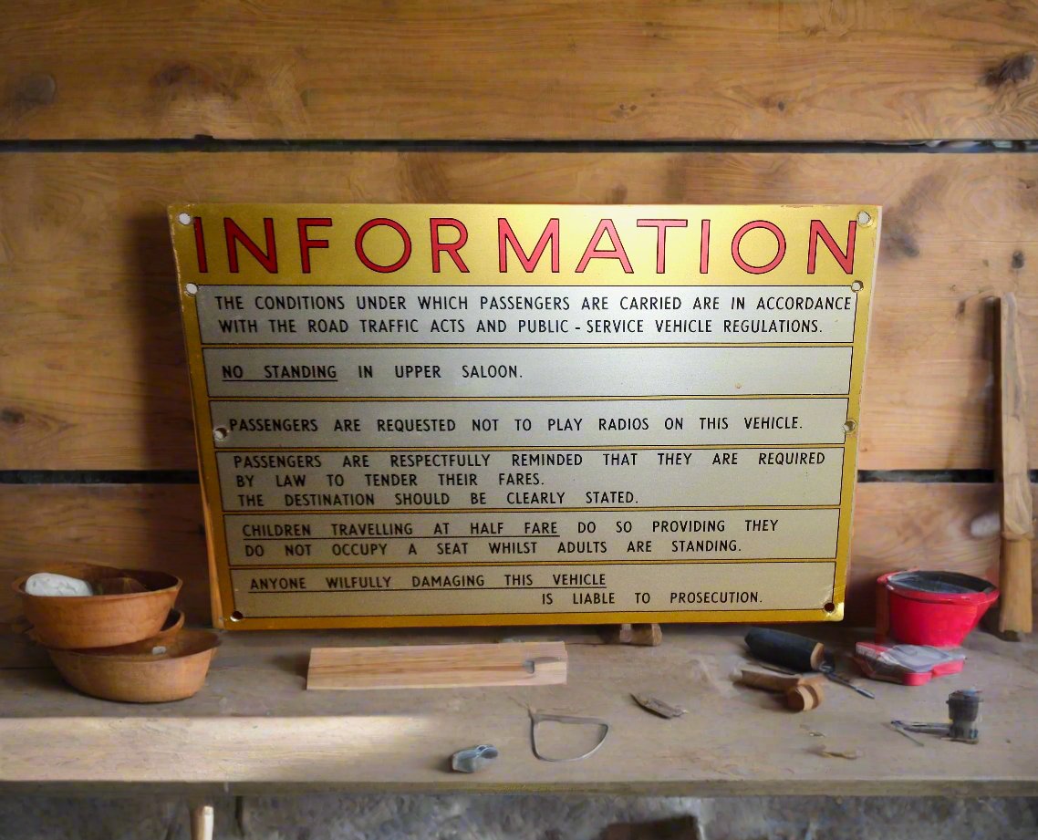 Vintage Bus Passenger Information Metal Sign