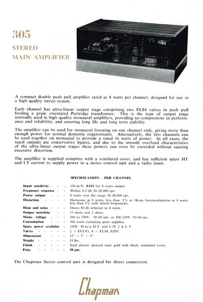 1962 Chapman Model 305 Audio Amplifier For Restoration