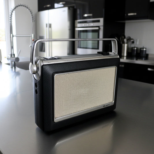 1970s Portable Bush VHF / MW / LW Transistor Radio Model VTR 330 In Black Rexine