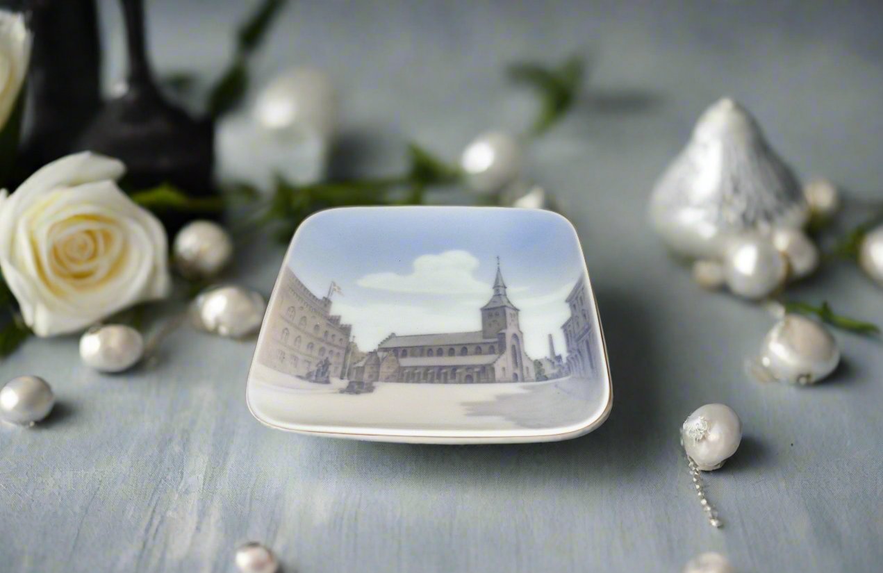 Royal Copenhagen 4 Inch Square Trinket Dish Featuring St Knuds Kirche