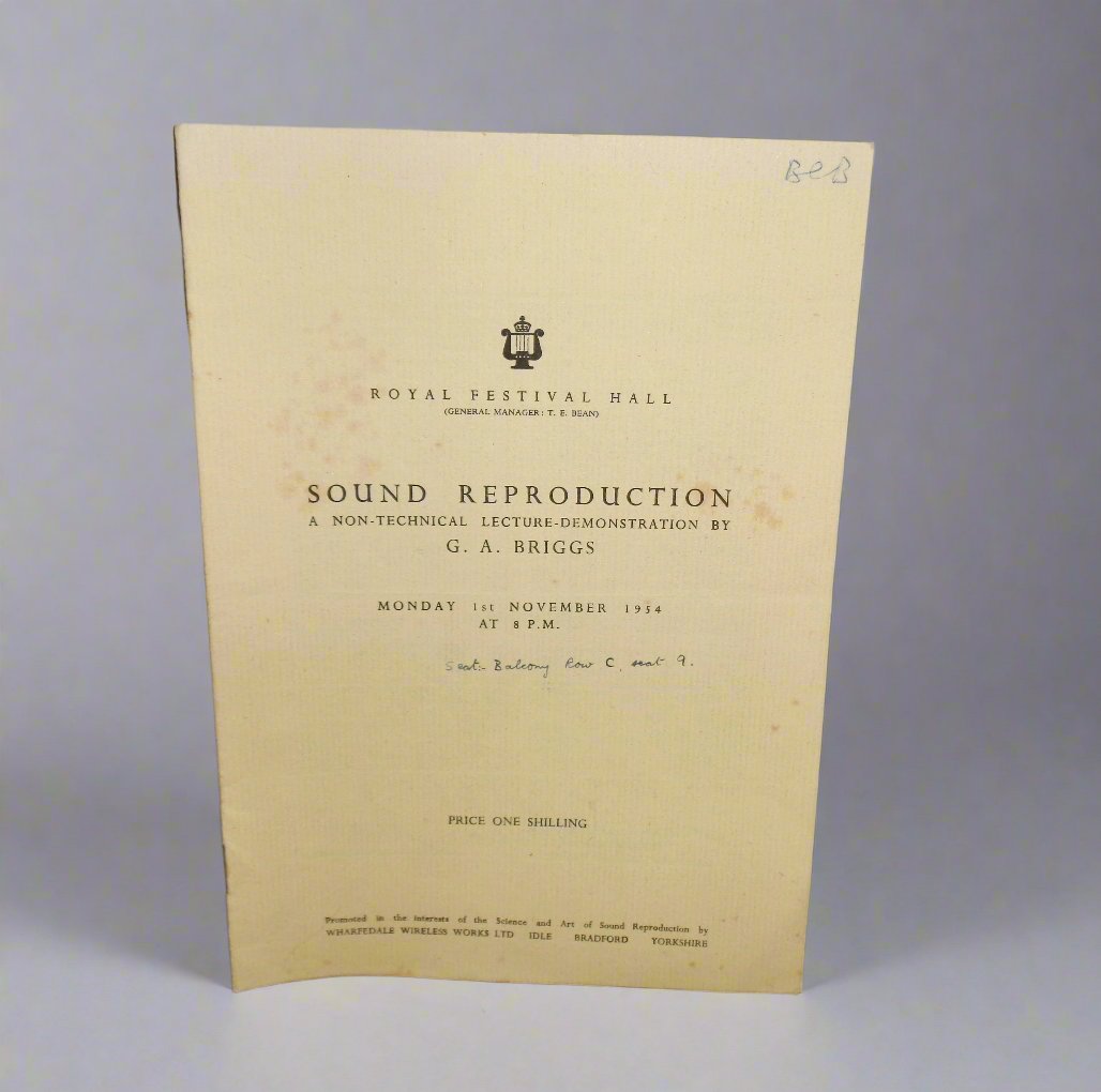 1954 Programme For A Lecture-Demonstration On Sound Reproduction By GA Briggs