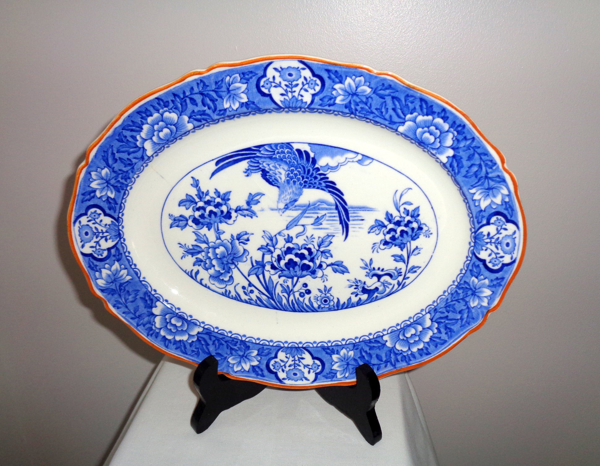1930s Wood & Sons Aquila Blue and White H H & G Small Oval Platter