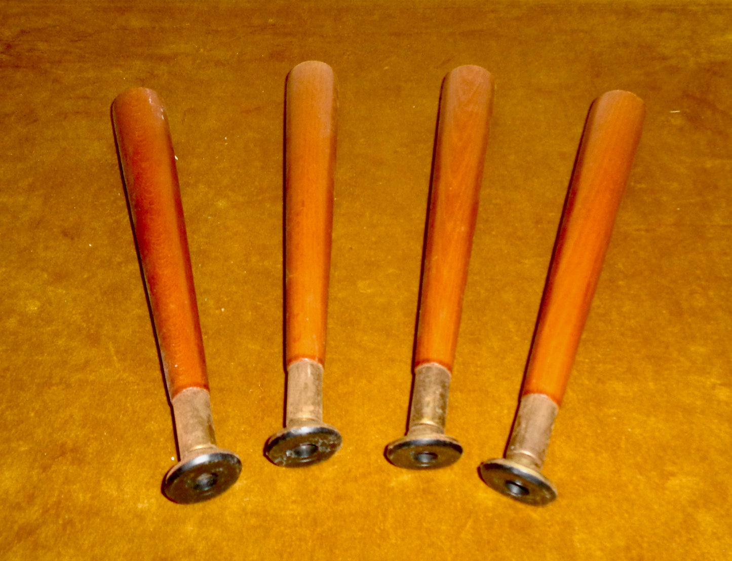 Set of Four Dansette Record Player Screw-In Wood Legs With Brass Effect And Rubber Feet