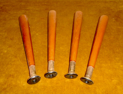 Set of Four Dansette Record Player Screw-In Wood Legs With Brass Effect And Rubber Feet