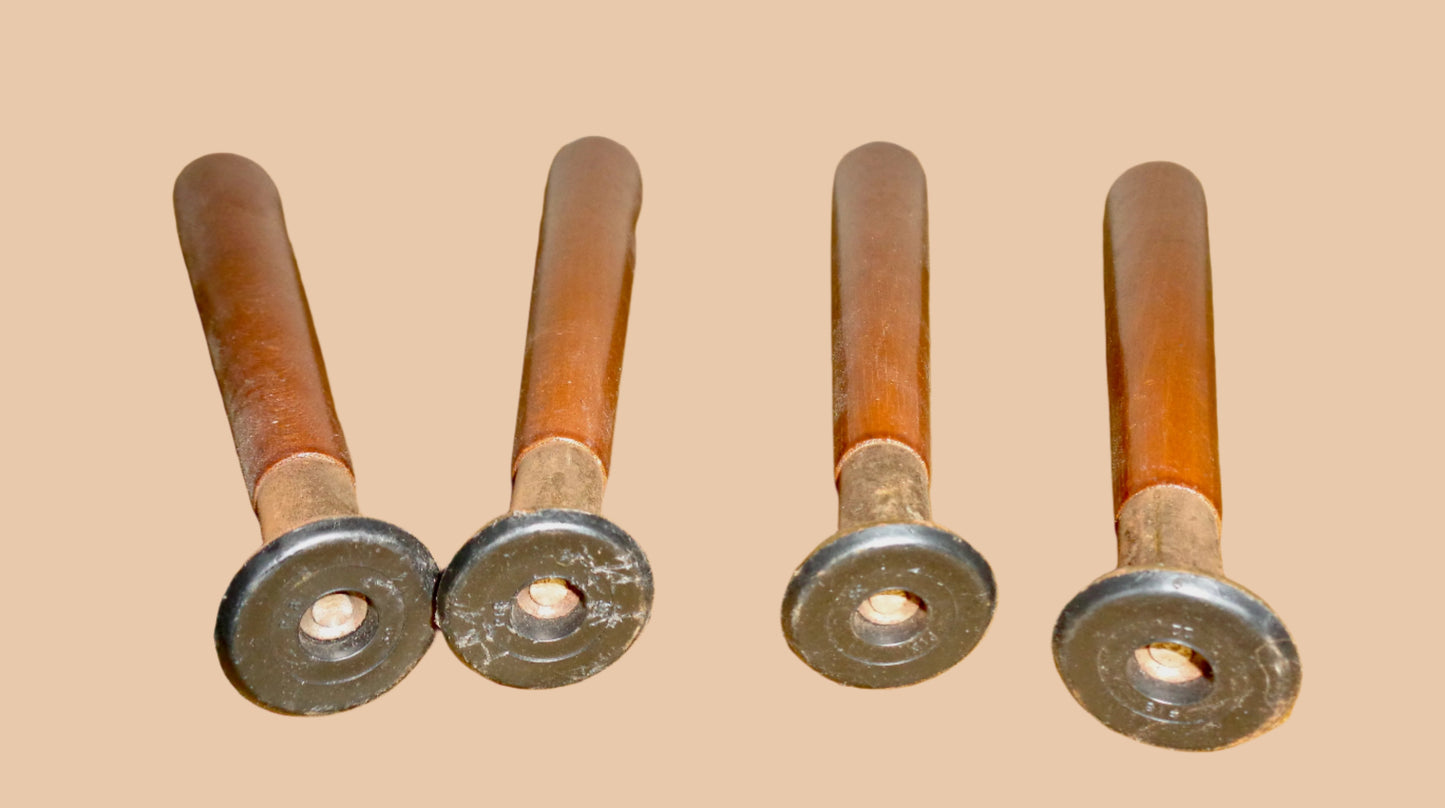 Set of Four Dansette Record Player Screw-In Wood Legs With Brass Effect And Rubber Feet