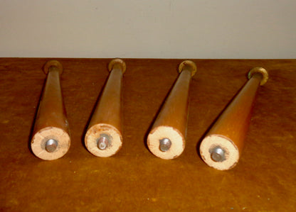 Set of Four Dansette Record Player Screw-In Wood Legs With Brass Effect And Rubber Feet