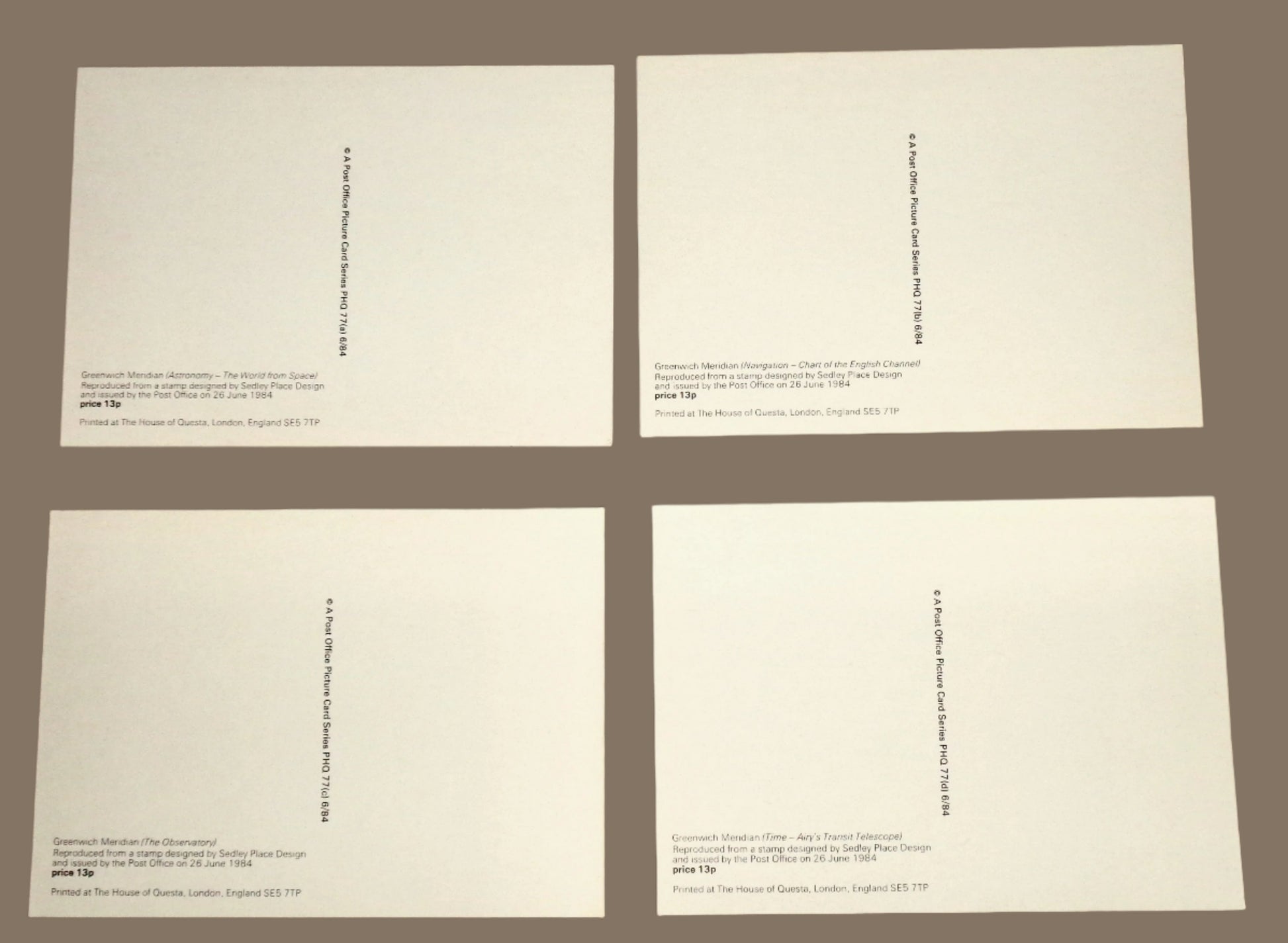 1984 Set of Four PHQ 77 Postcards Of Greenwich Meridian Centenary