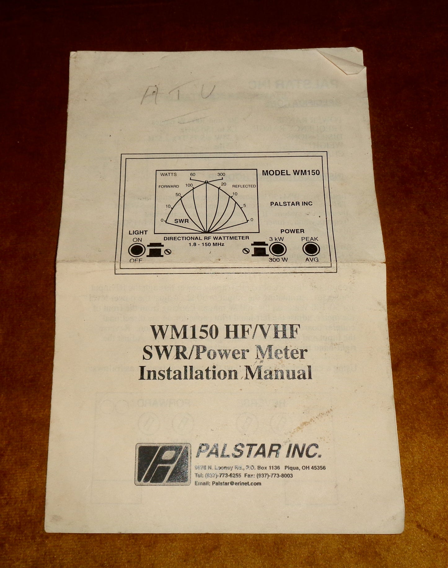 Palstar WM150 HF / VHF SWR / Power Cross Needle Meter 1.8 to 150 MHz