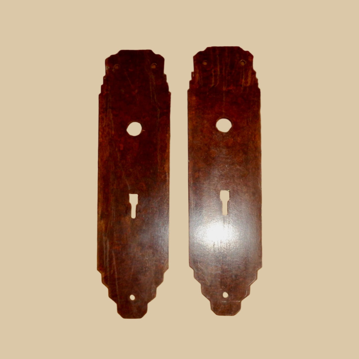 Original Art Deco Brown Bakelite Door Furniture Including Two Handles With Door Back Plates & Spindle