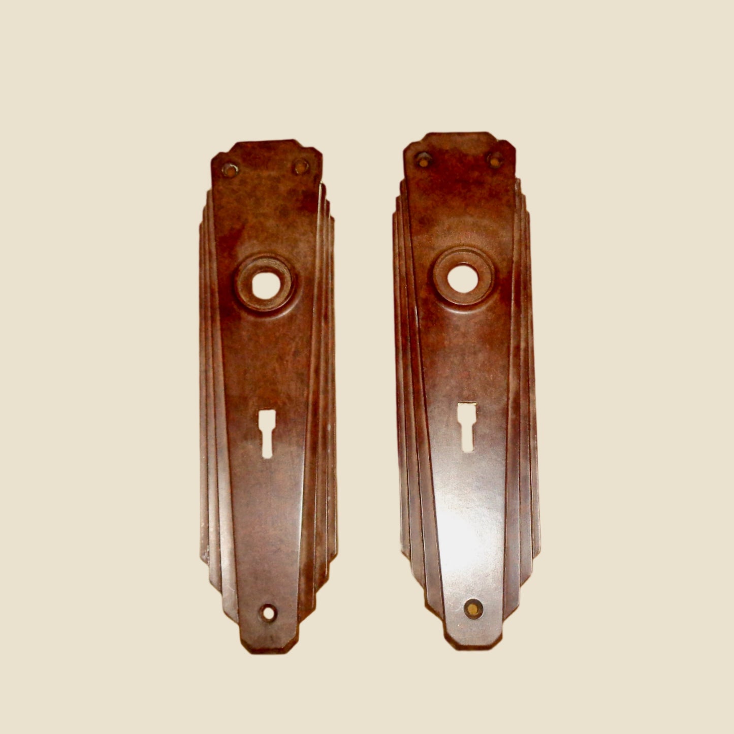 Original Art Deco Brown Bakelite Door Furniture Including Two Handles With Door Back Plates & Spindle