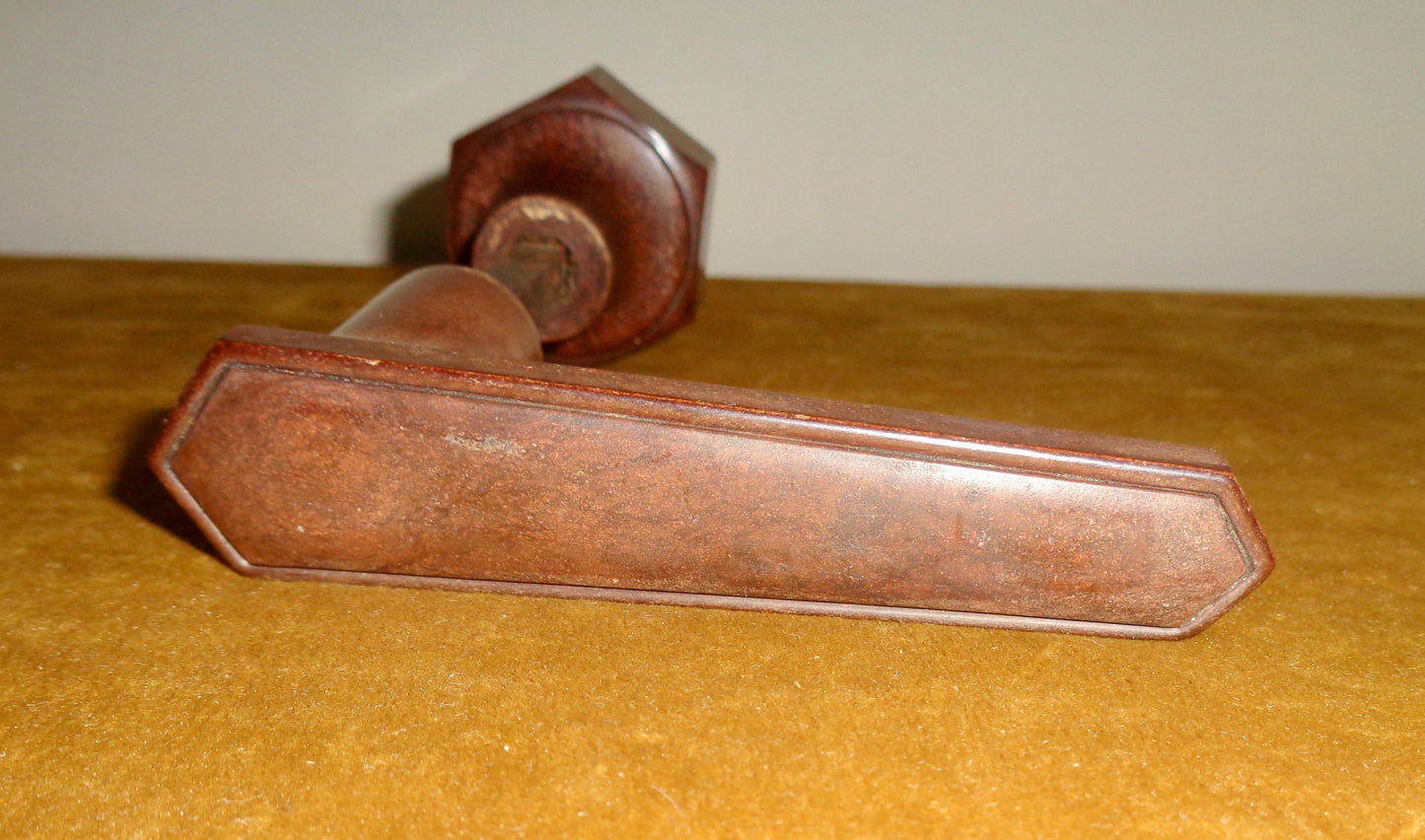 Original Art Deco Brown Bakelite Door Furniture Including Two Handles With Door Back Plates & Spindle