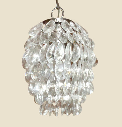 Preowned Chrome Laura Ashley Clear Teardrop Crystal Glass Ceiling Pendant Light