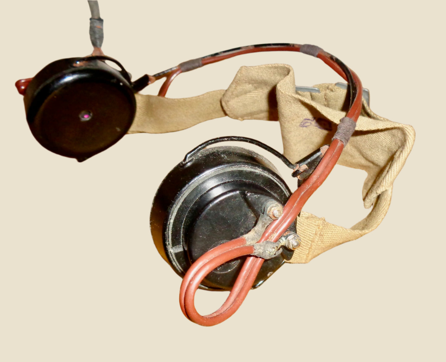 WW2 DLR No.5 Headphones SG Brown ITBA5 With 2-Pin Plug & Canvas Strap