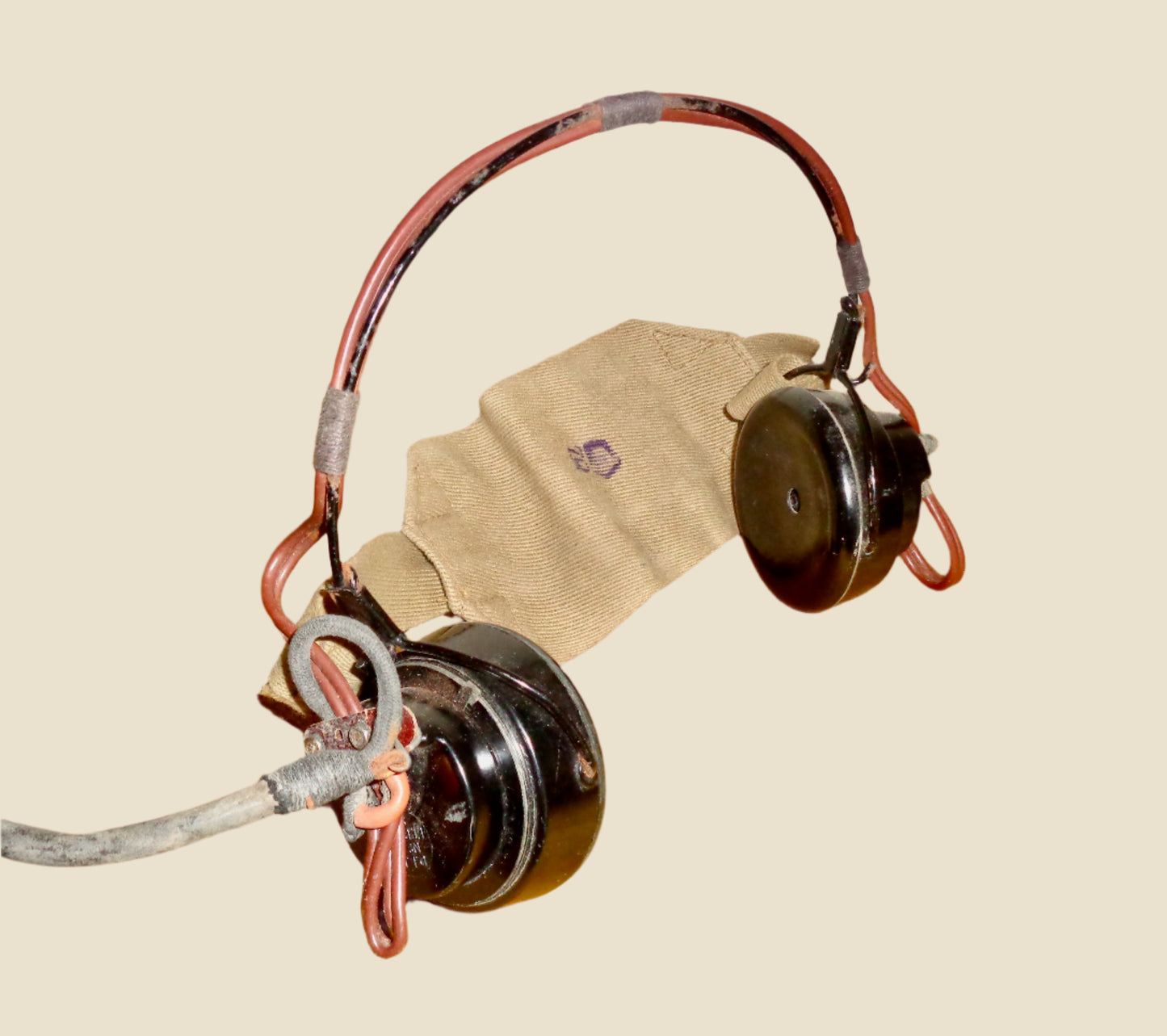 WW2 DLR No.5 Headphones SG Brown ITBA5 With 2-Pin Plug & Canvas Strap