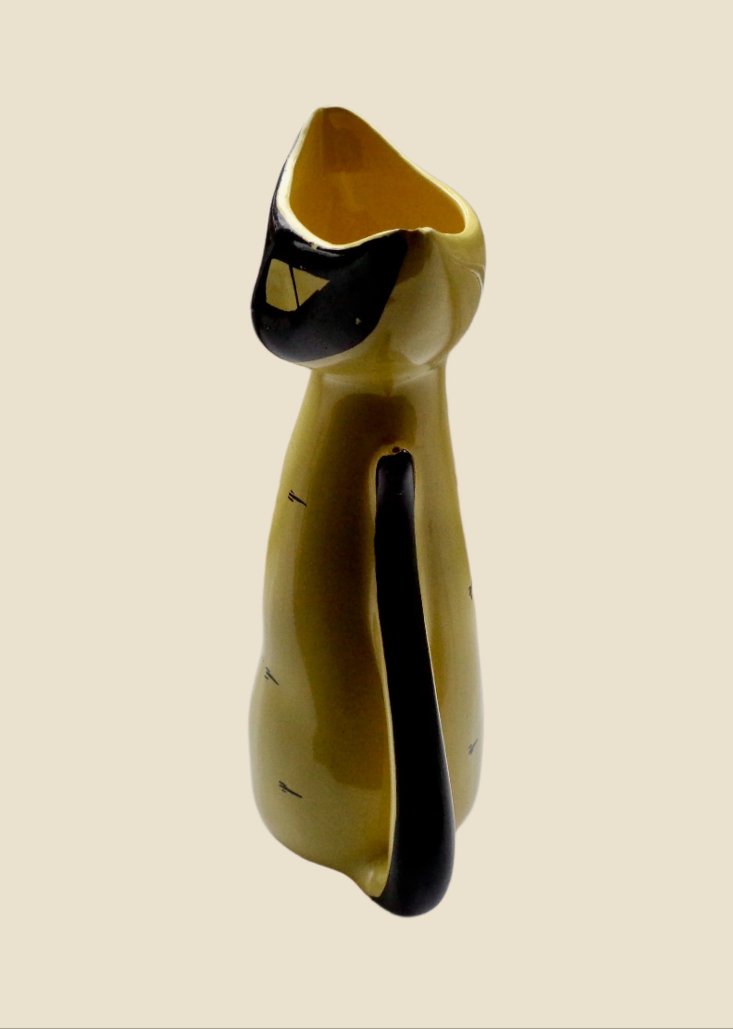 Vintage Yellow and Black Scoop Head Cat Vase By Schmider