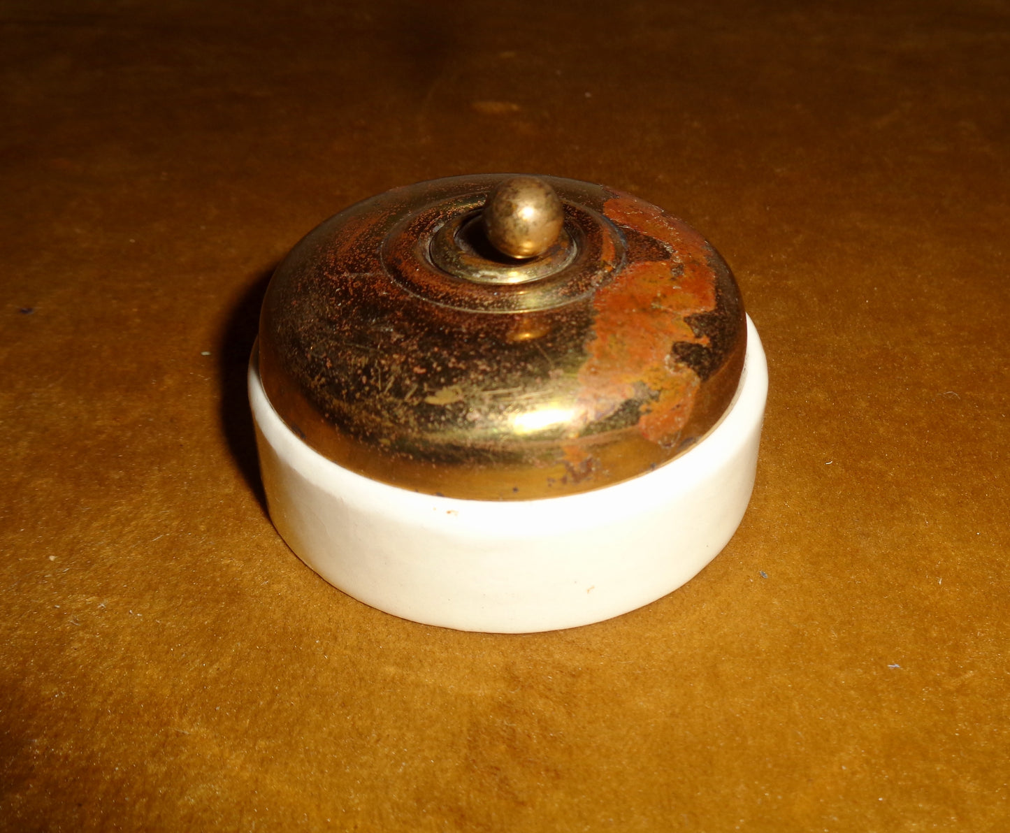 Vintage Wandsworth Brass / White Ceramic British Toggle Light Switch. Manufactured By Taylor Tunnicliff