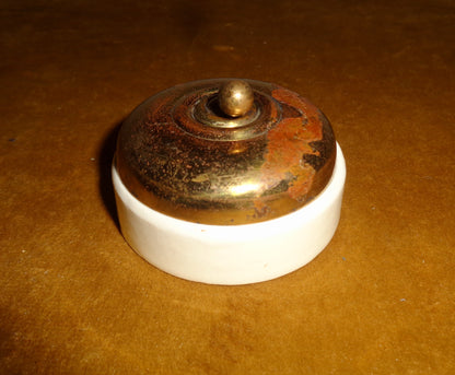 Vintage Wandsworth Brass / White Ceramic British Toggle Light Switch. Manufactured By Taylor Tunnicliff