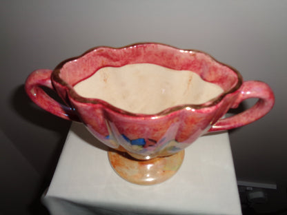 1930s Kensington Ware Two Handled Pink Shell Shaped Lustre Vase