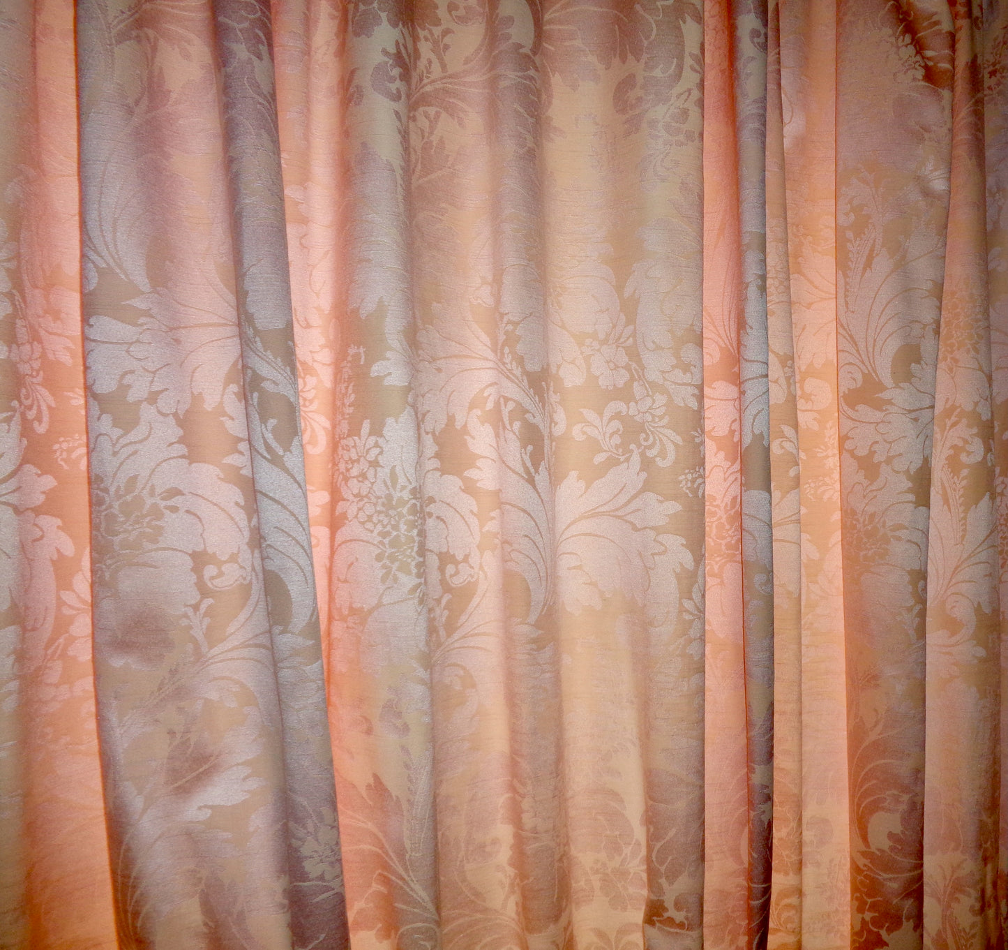 Preowned Sanderson Pink And Beige Pencil Pleat Jacquard Floral Curtains 90x72 Inch