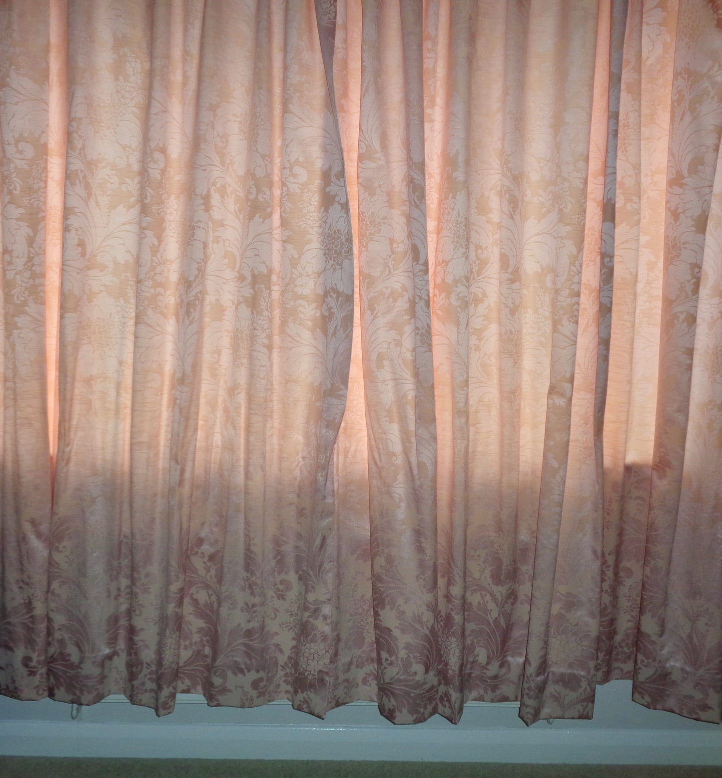 Preowned Sanderson Pink And Beige Pencil Pleat Jacquard Floral Curtains 90x72 Inch