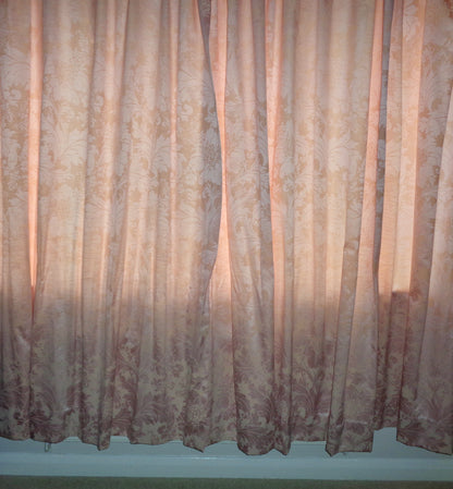 Preowned Sanderson Pink And Beige Pencil Pleat Jacquard Floral Curtains 90x72 Inch